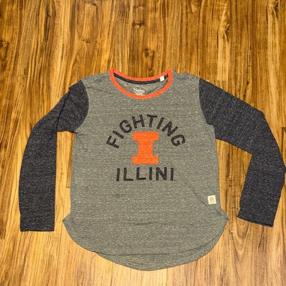 Pressbox women’s large shirt long sleeve Illinois football Gray blue orange